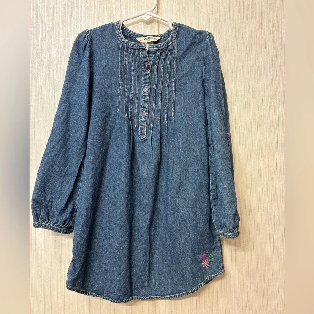 VTG OshKosh B'gosh Girls‎ Denim Tunic Dress Size 6 Long Sleeve